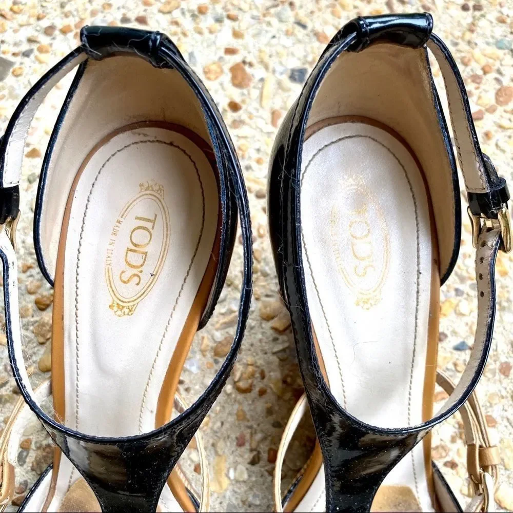 Tod’s Zeppa Wedge Black Patent BrownSandals 41
